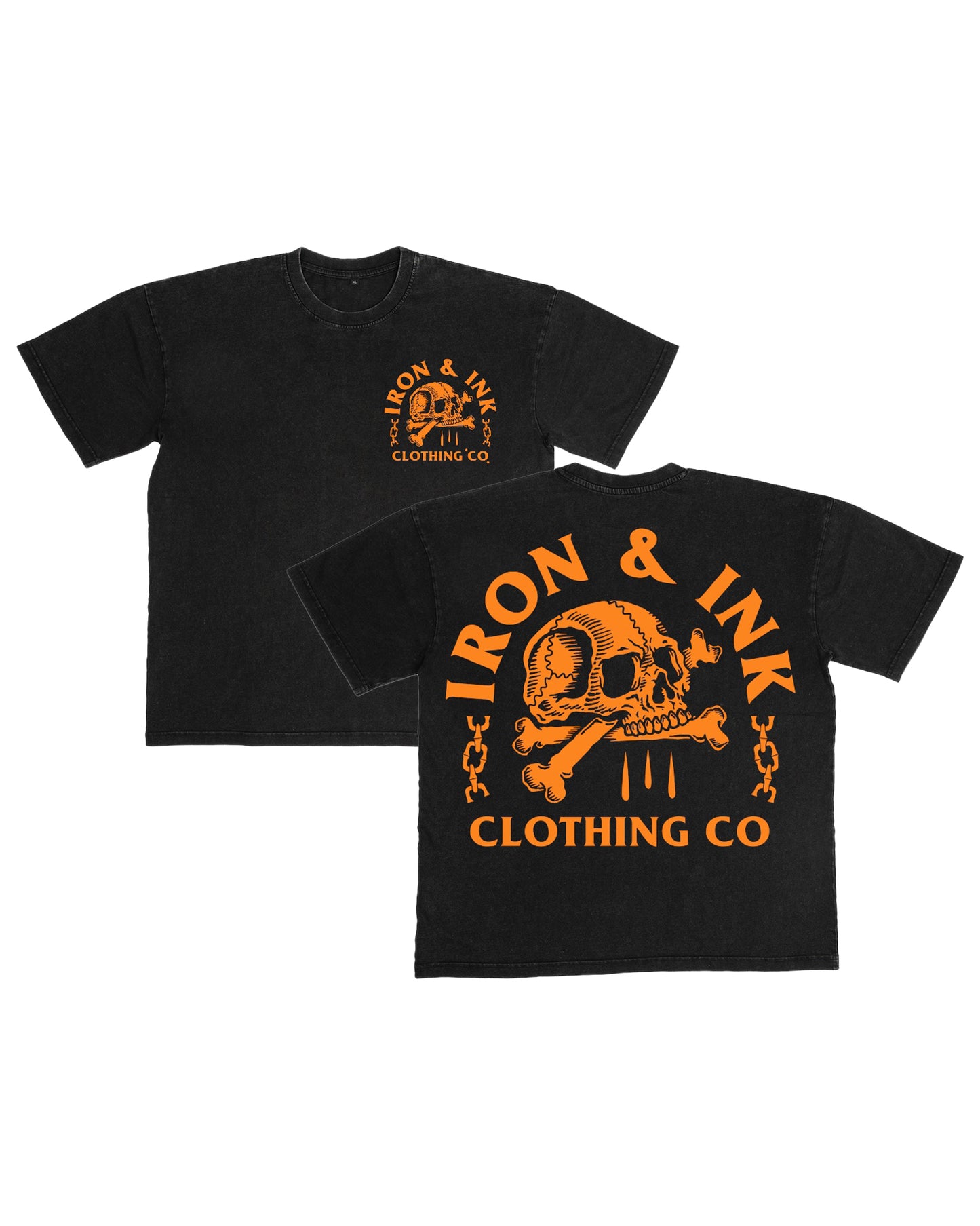 Halloween skull and bones shirt- black acid washed