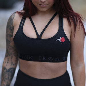 Women's “Rose” Performance Line- Sports Bra- Heather Black