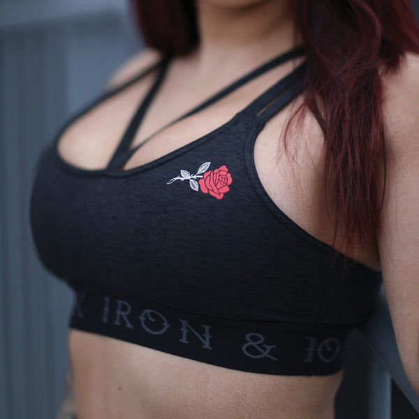 Women's “Rose” Performance Line- Sports Bra- Heather Black