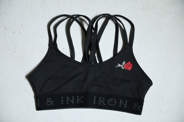 Women's “Rose” Performance Line- Sports Bra- Heather Black