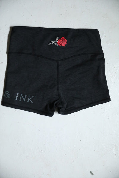 Women's "Rose" Performance Line- High Waisted Shorts- Heather Black