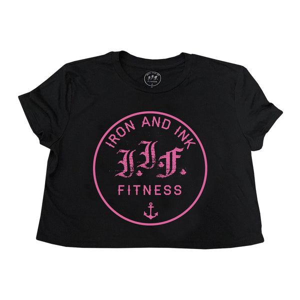 Ladies Circle Logo Crop Tee- Black