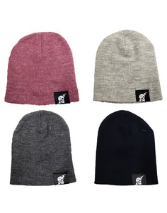 Skull and Bolt Loop Tag Beanie- Black/Burgundy/Light Grey/Dark Grey