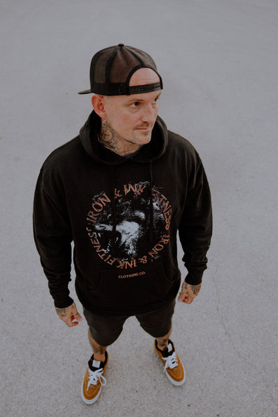 Vintage Wolf Unisex Pull Over Hoodie- Black