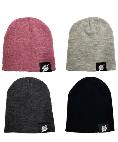 Rose and Bolt Loop Tag Beanie- Black/Burgundy/Light Grey/Dark Grey