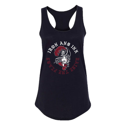 Ladies Raise The Flags Racer Back Tank Top- Black