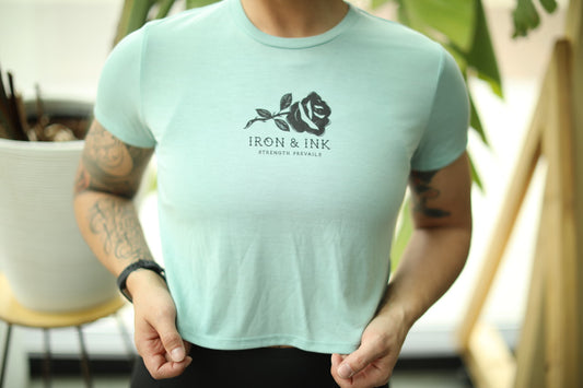 Ladies Strength Prevails Crop Tee- Dusty Blue