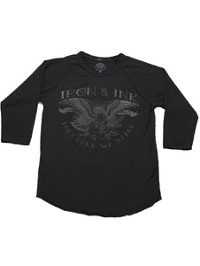 “EXCLUSIVE” Eagle and Rose Unisex 3/4 Raglan- Black/Black