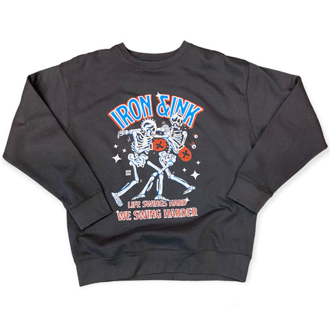 New "We swing harder" unisex crew sweater-vintage black