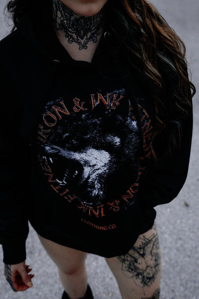 Vintage Wolf Unisex Pull Over Hoodie- Black