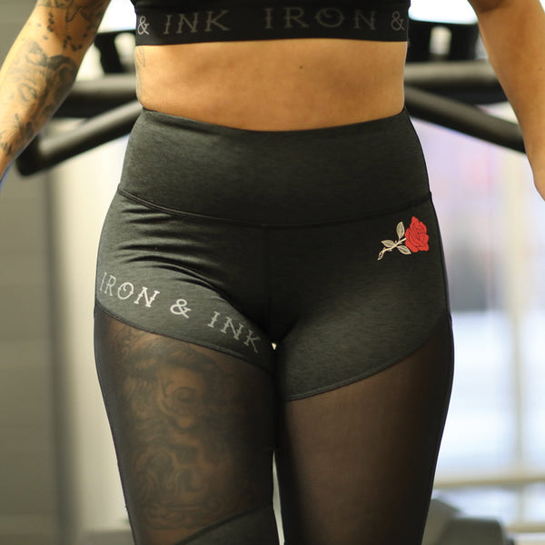 Women's “Rose” Performance Line- High Waisted Leggings- Heather Black