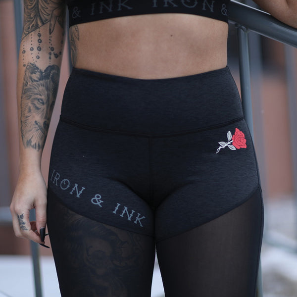 Women's “Rose” Performance Line- High Waisted Leggings- Heather Black