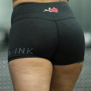 Women's "Rose" Performance Line- High Waisted Shorts- Heather Black